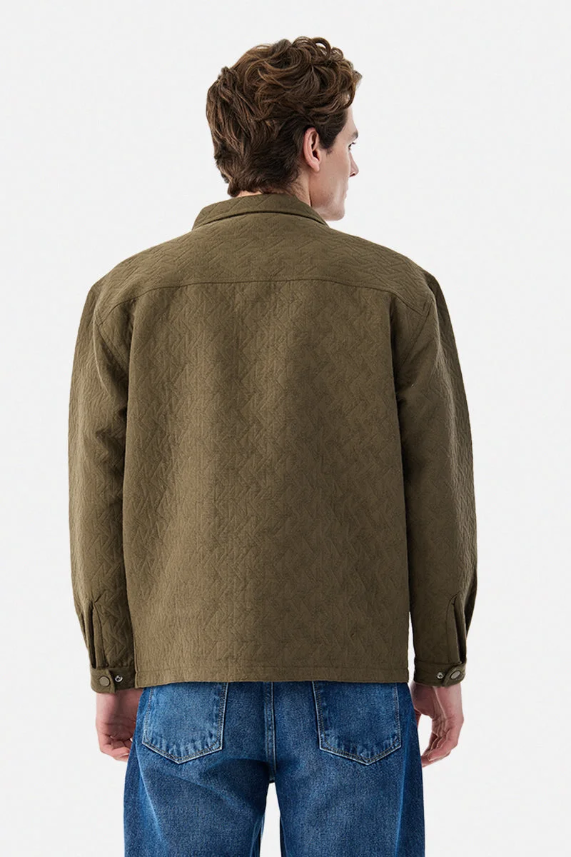 SNITCH Olive Double Pocket Snap Button Zipper Jacket for Men | Best Price UAE